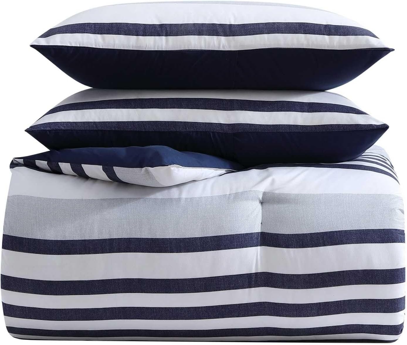 image:imageNautica TwinTwin XL Comforter Set 5 Piece Soft Microfiber Bed in a Bag with Bed Sheets and Pillowcases Lightweight AllSeason Comforter Reversible Stripe Design Palm Coast Stripe BluePalm CoastStripe Blue