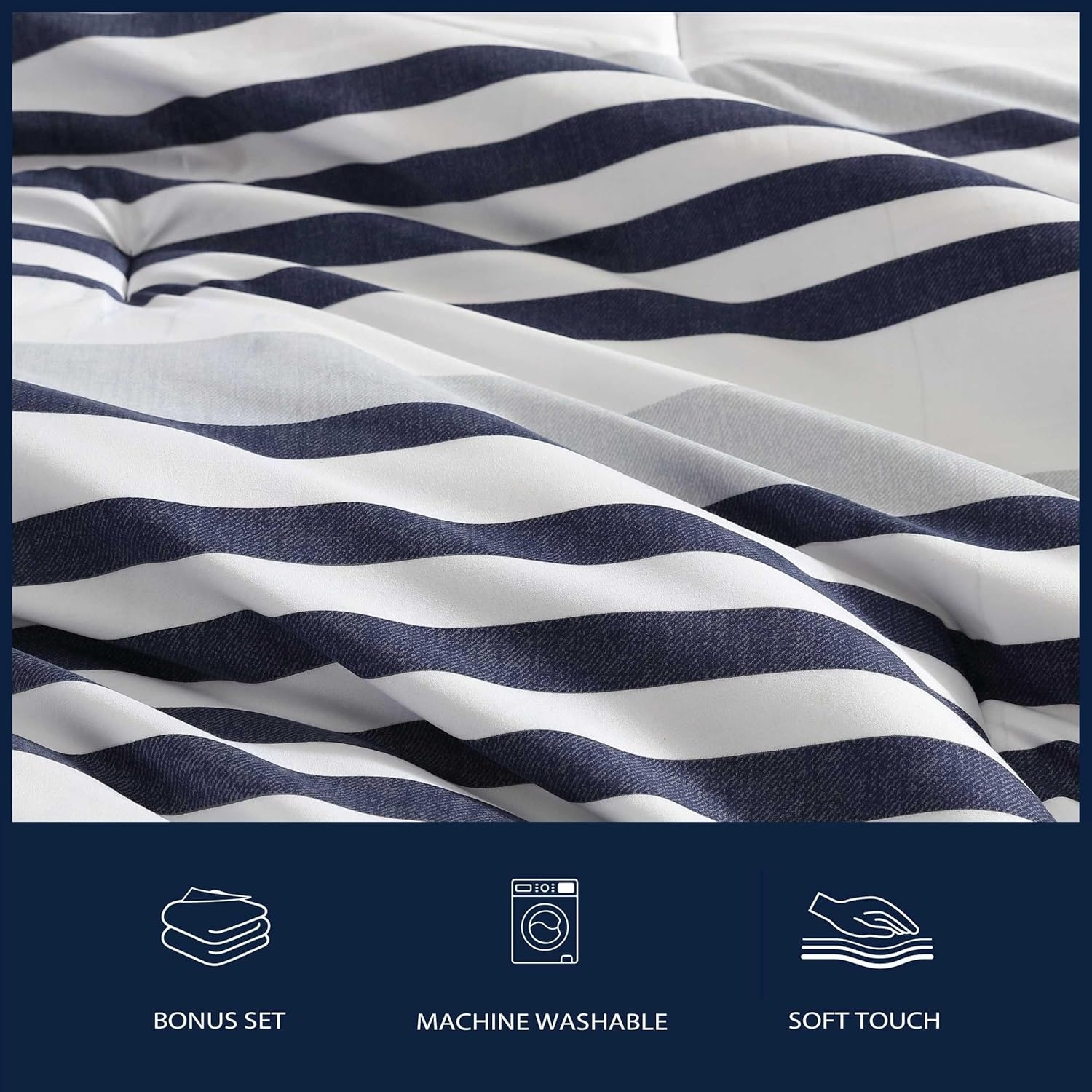 image:imageNautica TwinTwin XL Comforter Set 5 Piece Soft Microfiber Bed in a Bag with Bed Sheets and Pillowcases Lightweight AllSeason Comforter Reversible Stripe Design Palm Coast Stripe BluePalm CoastStripe Blue