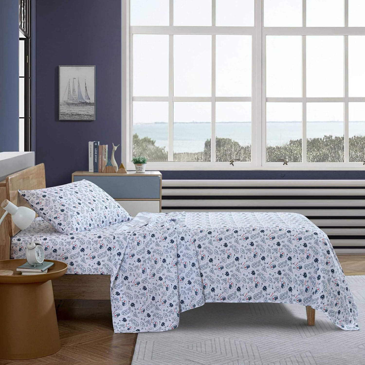 image:imageNautica Kids Twin XL Sheet Set UltraSoft Microfiber Bedding with Fully Elastic Fitted Sheet Coastal Kids Bed Set with Pillowcase Easy Care Bedding Branson SharksMaxon Map Navy