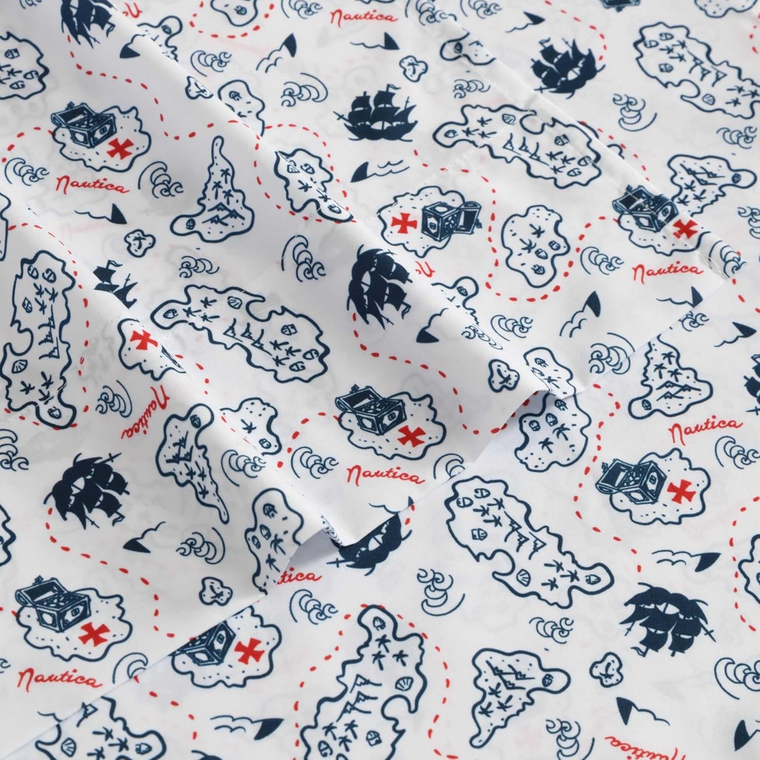 image:imageNautica Kids Twin XL Sheet Set UltraSoft Microfiber Bedding with Fully Elastic Fitted Sheet Coastal Kids Bed Set with Pillowcase Easy Care Bedding Branson SharksMaxon Map Navy