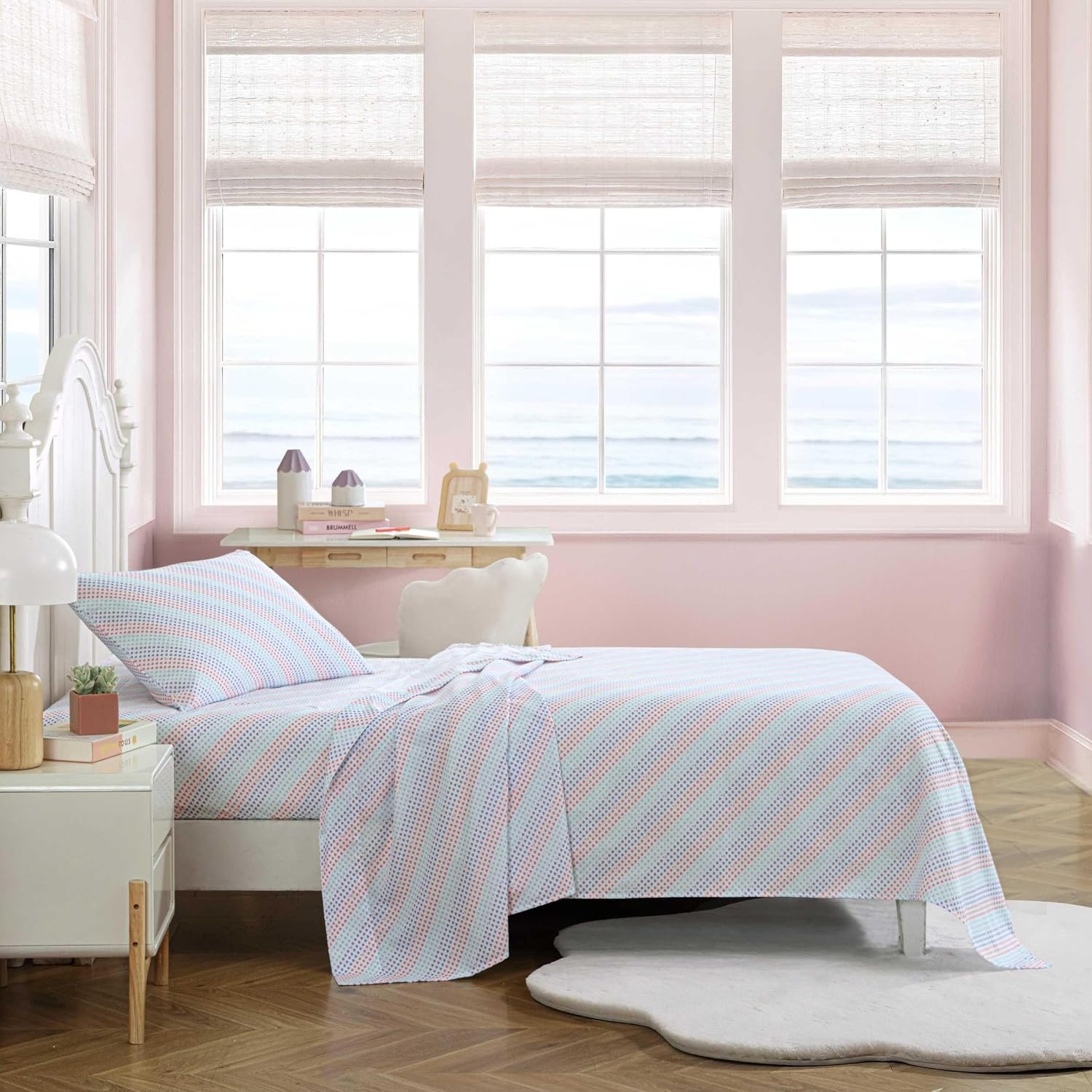 image:imageNautica Kids Twin XL Sheet Set UltraSoft Microfiber Bedding with Fully Elastic Fitted Sheet Coastal Kids Bed Set with Pillowcase Easy Care Bedding Branson SharksOswald Hearts Pink