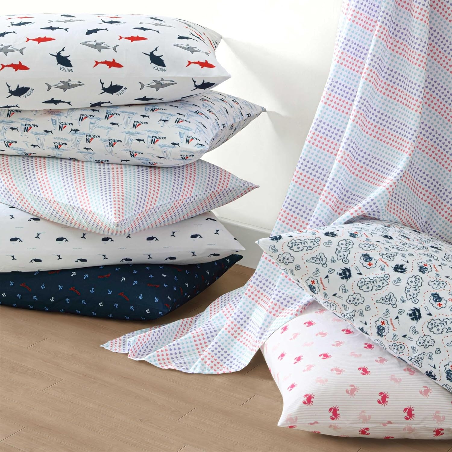 image:imageNautica Kids Twin XL Sheet Set UltraSoft Microfiber Bedding with Fully Elastic Fitted Sheet Coastal Kids Bed Set with Pillowcase Easy Care Bedding Branson SharksMaxon Map Navy