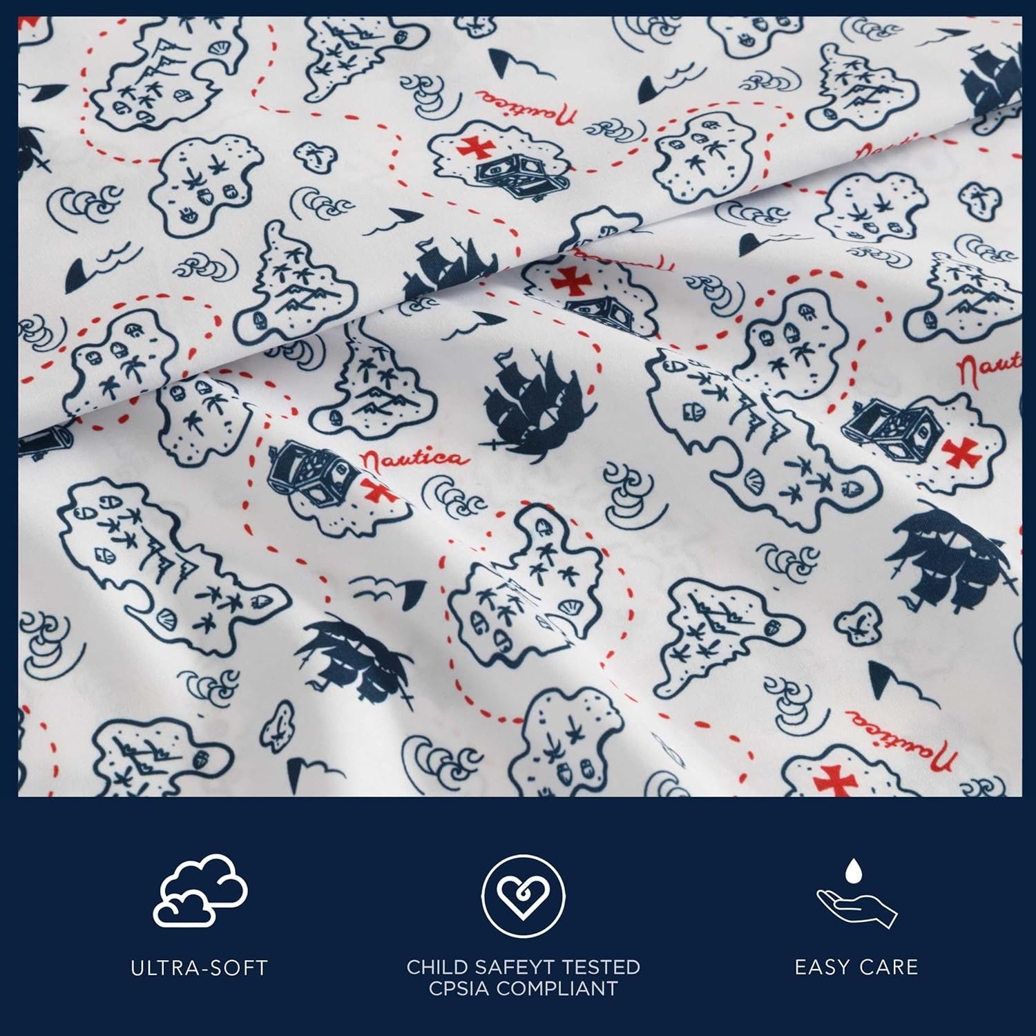 image:imageNautica Kids Twin XL Sheet Set UltraSoft Microfiber Bedding with Fully Elastic Fitted Sheet Coastal Kids Bed Set with Pillowcase Easy Care Bedding Branson SharksMaxon Map Navy