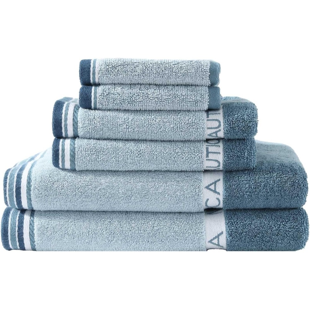 image:imageNautica Bath Towels 100 Soft amp Absorbent Plush Cotton Towels with Yarn Dye Loops Medium Weight Bathroom Towels Cruise Along Blue 6 PieceBelle Castle Blue