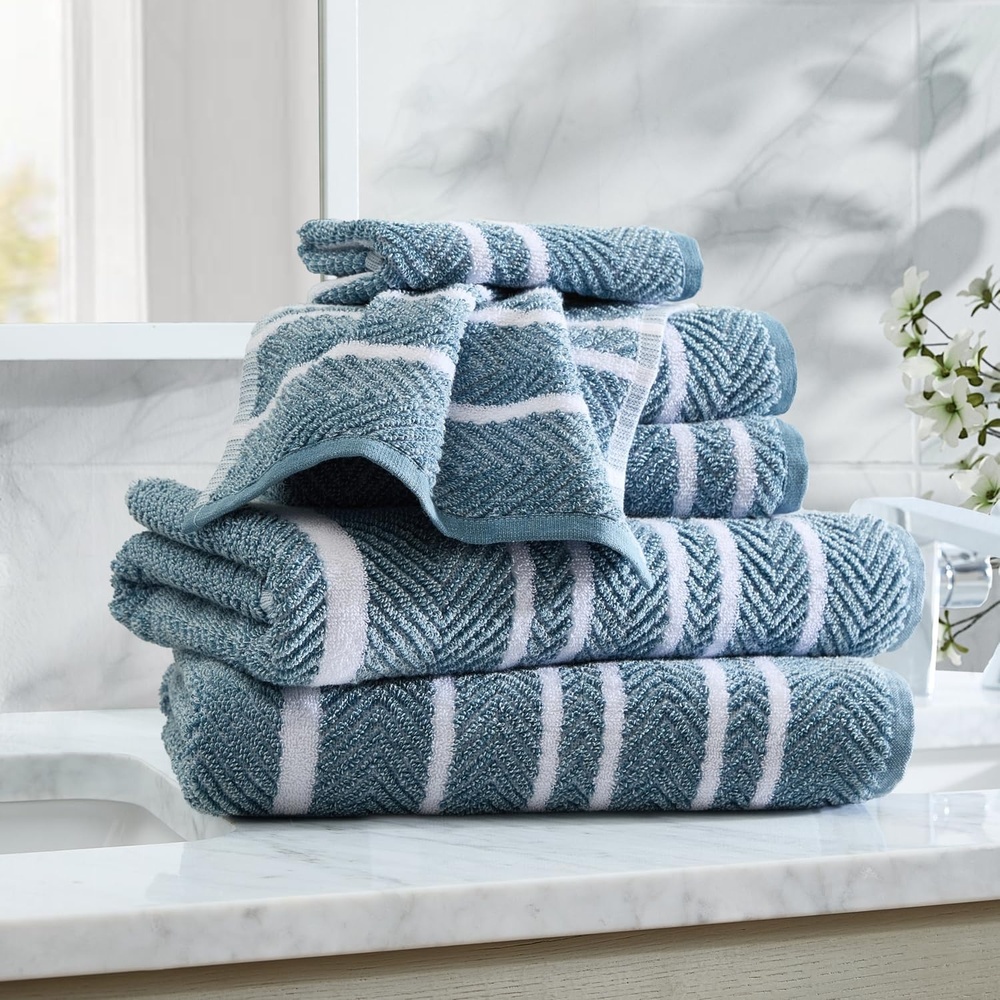 image:imageNautica Bath Towels 100 Soft amp Absorbent Plush Cotton Towels with Yarn Dye Loops Medium Weight Bathroom Towels Cruise Along Blue 6 PieceCruise Along Blue