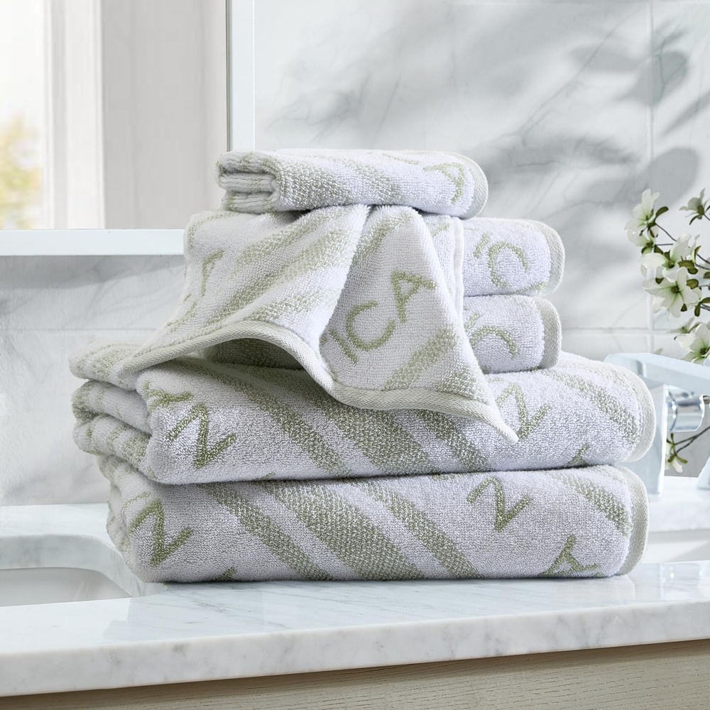 image:imageNautica Bath Towels 100 Soft amp Absorbent Plush Cotton Towels with Yarn Dye Loops Medium Weight Bathroom Towels Cruise Along Blue 6 PieceMinera Green