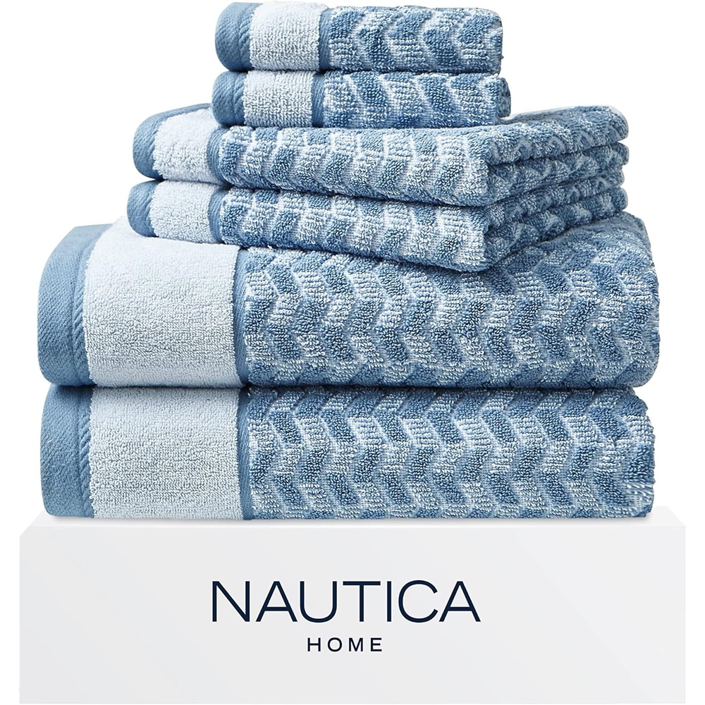 image:imageNautica Bath Towels 100 Soft amp Absorbent Plush Cotton Towels with Yarn Dye Loops Medium Weight Bathroom Towels Cruise Along Blue 6 PieceZane Chevron