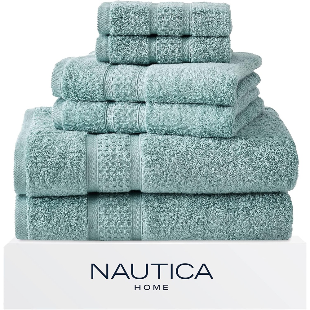 image:imageNautica Bathroom Towels Soft Cotton Washcloth Bath amp Hand Towel Set Highly Absorbent amp Quick Dry Zero Twist Set of 6 College Dorm Room Essentials Oceane WhiteOceane Turquoise