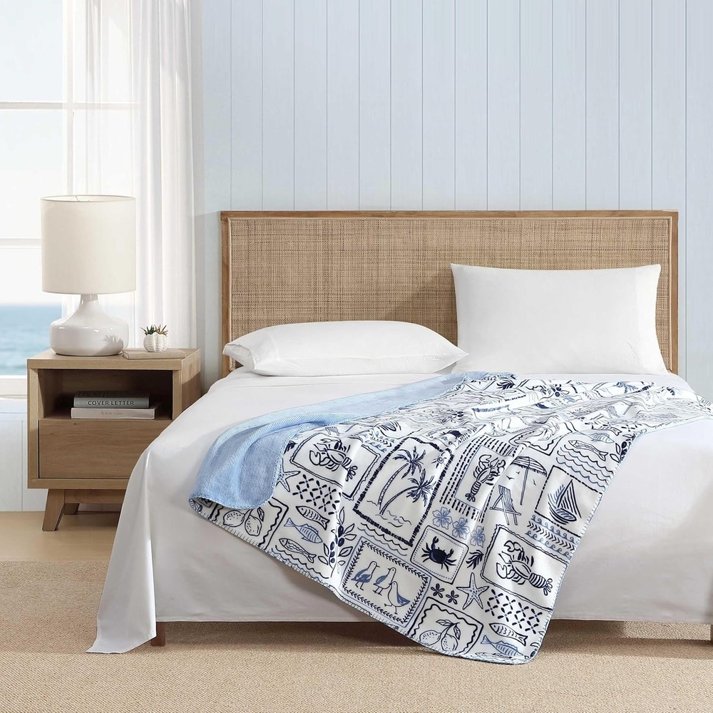 image:imageNautica Blanket UltraSoft Plush Throw Blanket Reversible amp Oversized Bedding for Couch or Bed Hillcrest PlaidStripe Red 50 x 70Beach CollagePenny Pinstripe Blue
