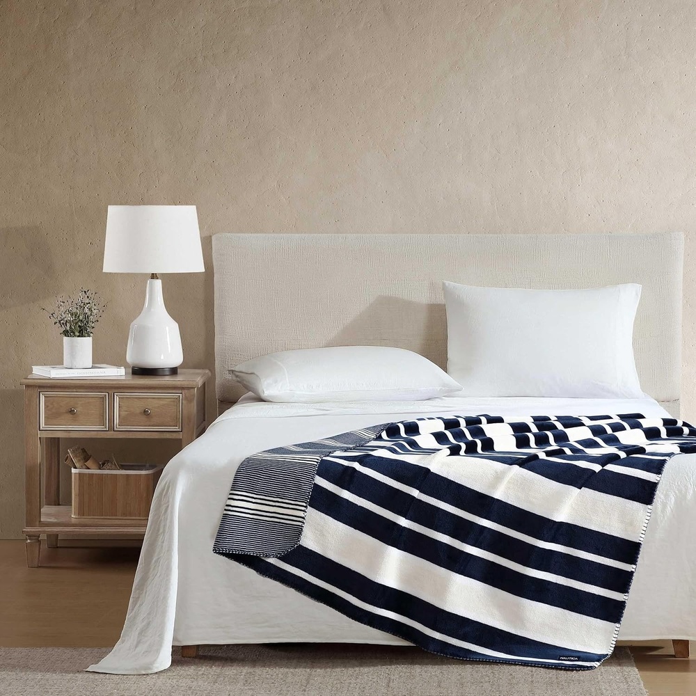 image:imageNautica Blanket UltraSoft Plush Throw Blanket Reversible amp Oversized Bedding for Couch or Bed Hillcrest PlaidStripe Red 50 x 70VaraderoCraver Stripe Blue