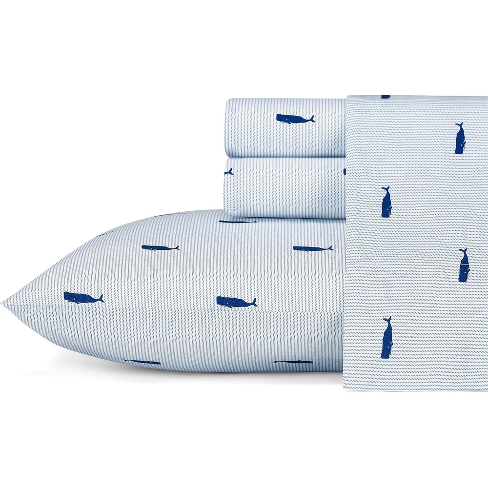 image:imageNautica Full Size Sheet Set Crisp Cotton Percale Bedding with Matching Pillowcases Lightweight amp Breathable Bed Sheets Deep Pocket College Dorm Room Essentials Whitewood Sail BlueWhale Stripe