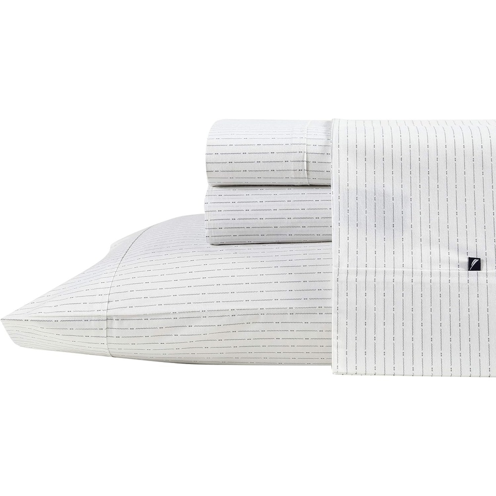 image:imageNautica Full Size Sheet Set Crisp Cotton Percale Bedding with Matching Pillowcases Lightweight amp Breathable Bed Sheets Deep Pocket College Dorm Room Essentials Whitewood Sail BlueBuoy Line