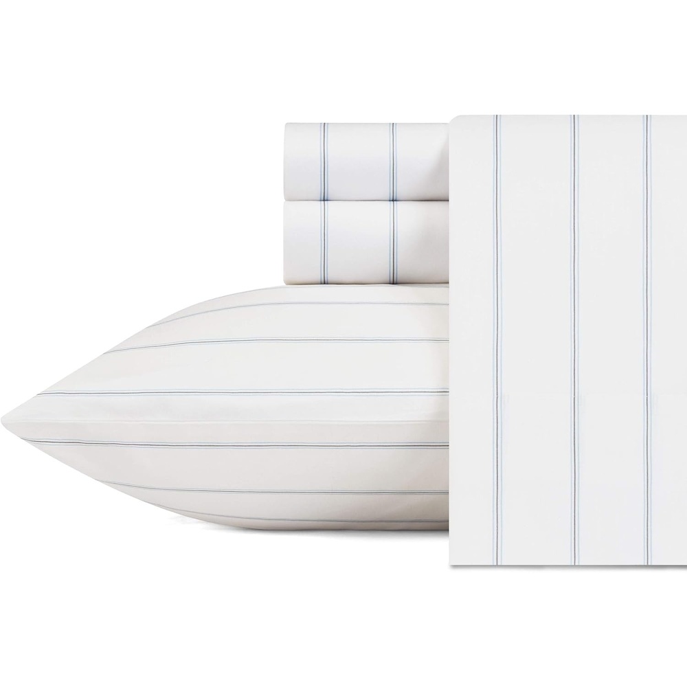 image:imageNautica Full Size Sheet Set Crisp Cotton Percale Bedding with Matching Pillowcases Lightweight amp Breathable Bed Sheets Deep Pocket College Dorm Room Essentials Whitewood Sail BlueSkippers Island