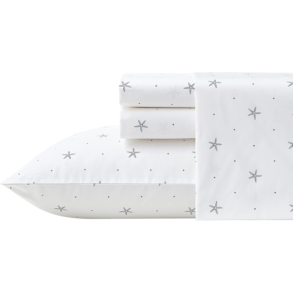 image:imageNautica Full Size Sheet Set Crisp Cotton Percale Bedding with Matching Pillowcases Lightweight amp Breathable Bed Sheets Deep Pocket College Dorm Room Essentials Whitewood Sail BlueStar Spangled Coastal