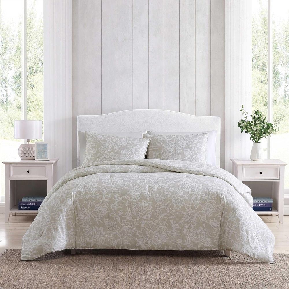 image:imageNautica Queen Comforter Set Reversible Bedding with Matching Shams Floral Room Decor College Dorm Room Essentials Tortola BlueTortola Beige