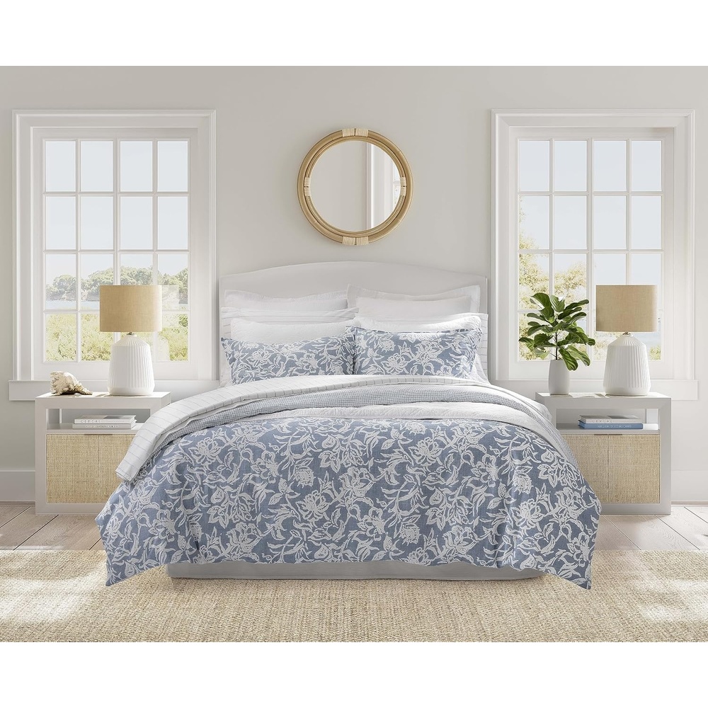 image:imageNautica Queen Comforter Set Reversible Bedding with Matching Shams Floral Room Decor College Dorm Room Essentials Tortola BlueTortola Blue