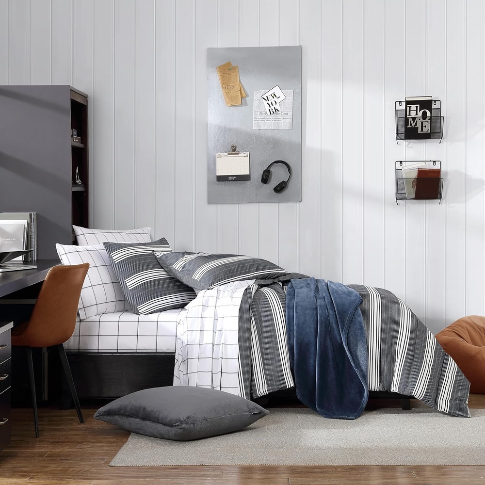image:imageNautica Queen Comforter Set Reversible Bedding with Matching Shams Stripe Room Decor Bed Set College Dorm Room Essentials Craver CharcoalCraver BlackWhite