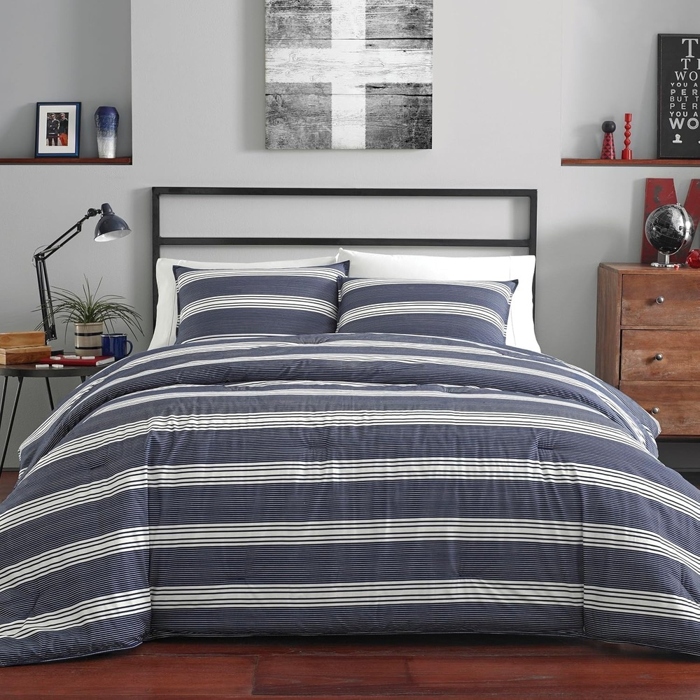 image:imageNautica Queen Comforter Set Reversible Bedding with Matching Shams Stripe Room Decor Bed Set College Dorm Room Essentials Craver CharcoalCraver Navy