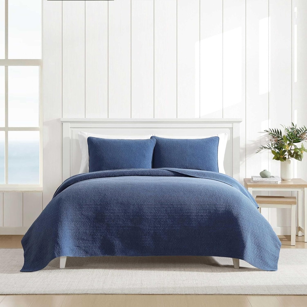 image:imageNautica Quilt Set Super Soft Solid Washed Woven Cotton Bedding with Matching Sham Casual Style Home Essentials Seashore Stitch Beige TwinSeashore Stitch Navy