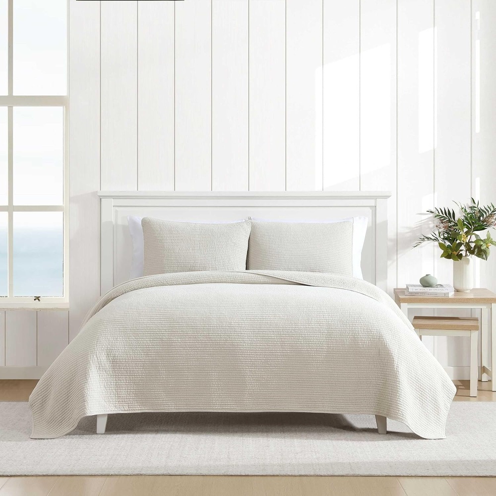 image:imageNautica Quilt Set Super Soft Solid Washed Woven Cotton Bedding with Matching Sham Casual Style Home Essentials Seashore Stitch Beige TwinSeashore Stitch Beige