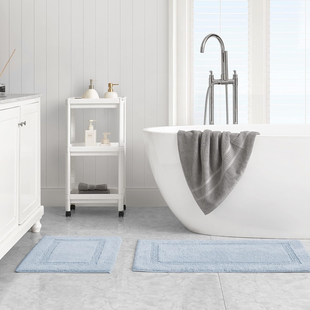 image:imageNautica Runner Rug Soft amp Absorbent Tufted Cotton Bath Rug with SkidResistant Backing OekoTex Certified Peniston White 24 x 40Peniston Blue