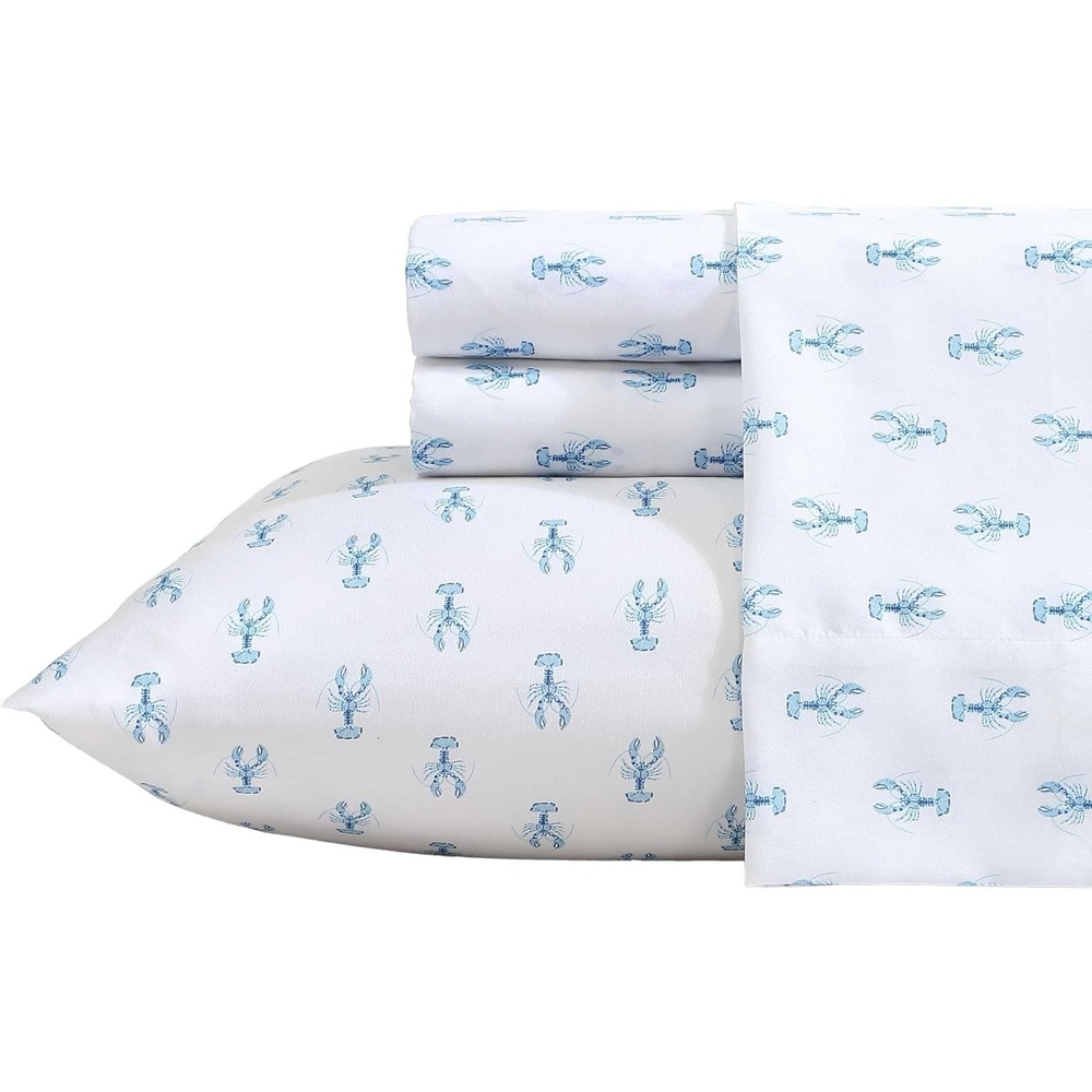 image:imageNautica Sheet Set Breathable amp Cooling Microfiber Bedding with Matching Pillowcase Deep Pocket Fully Elasticized Coastal Coral Ocean Breeze Blue TwinNantucket Lobster Ocean Breeze Blue