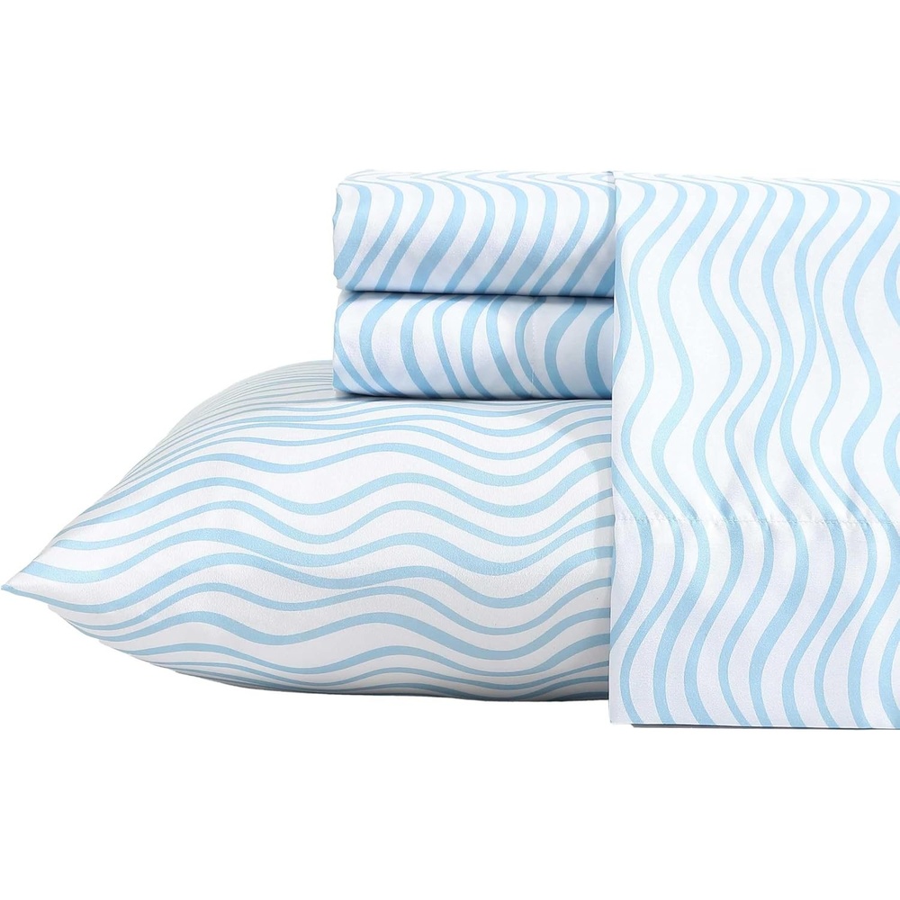image:imageNautica Sheet Set Breathable amp Cooling Microfiber Bedding with Matching Pillowcase Deep Pocket Fully Elasticized Coastal Coral Ocean Breeze Blue TwinLinearly Waves Ocean Breeze Blue