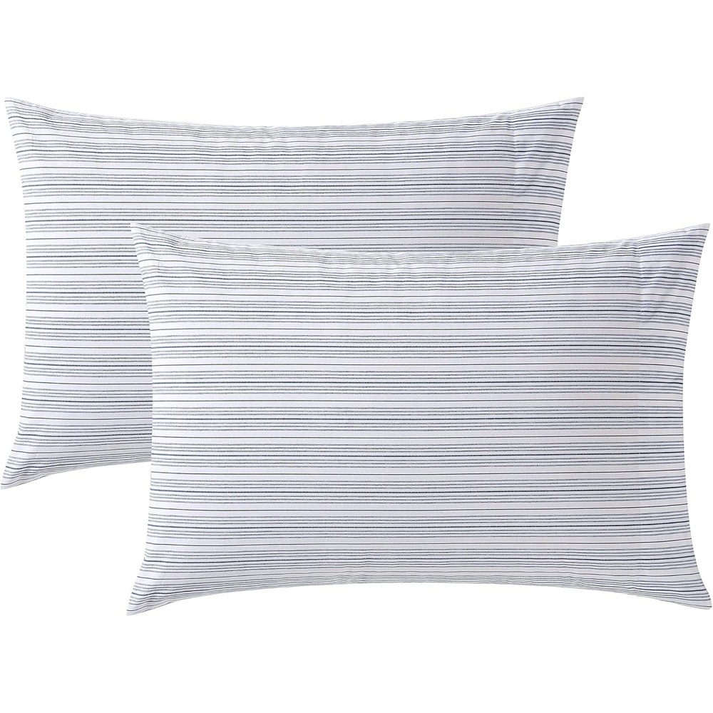 image:imageNautica Standard Pillowcase Set Cotton Percale Bedding Casual Home Decor Coleridge Stripe Charcoal 2 PieceBeaux Stripe Blue
