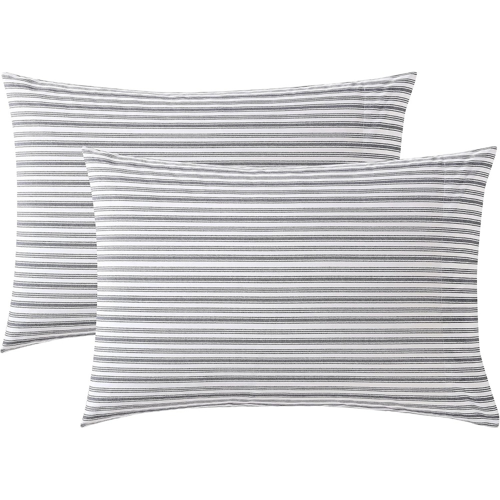 image:imageNautica Standard Pillowcase Set Cotton Percale Bedding Casual Home Decor Coleridge Stripe Charcoal 2 PieceColeridge Stripe Charcoal