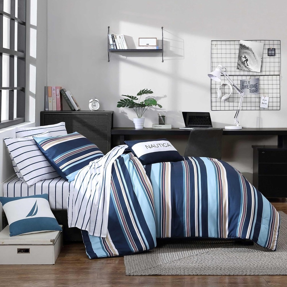 image:imageNautica Standard Quilted Sham Yarn Dyed Cotton Bedding with Reversible Plaid Design Lightweight Pillowcase College Dorm Room Essentials Adelson BlueColton Blue