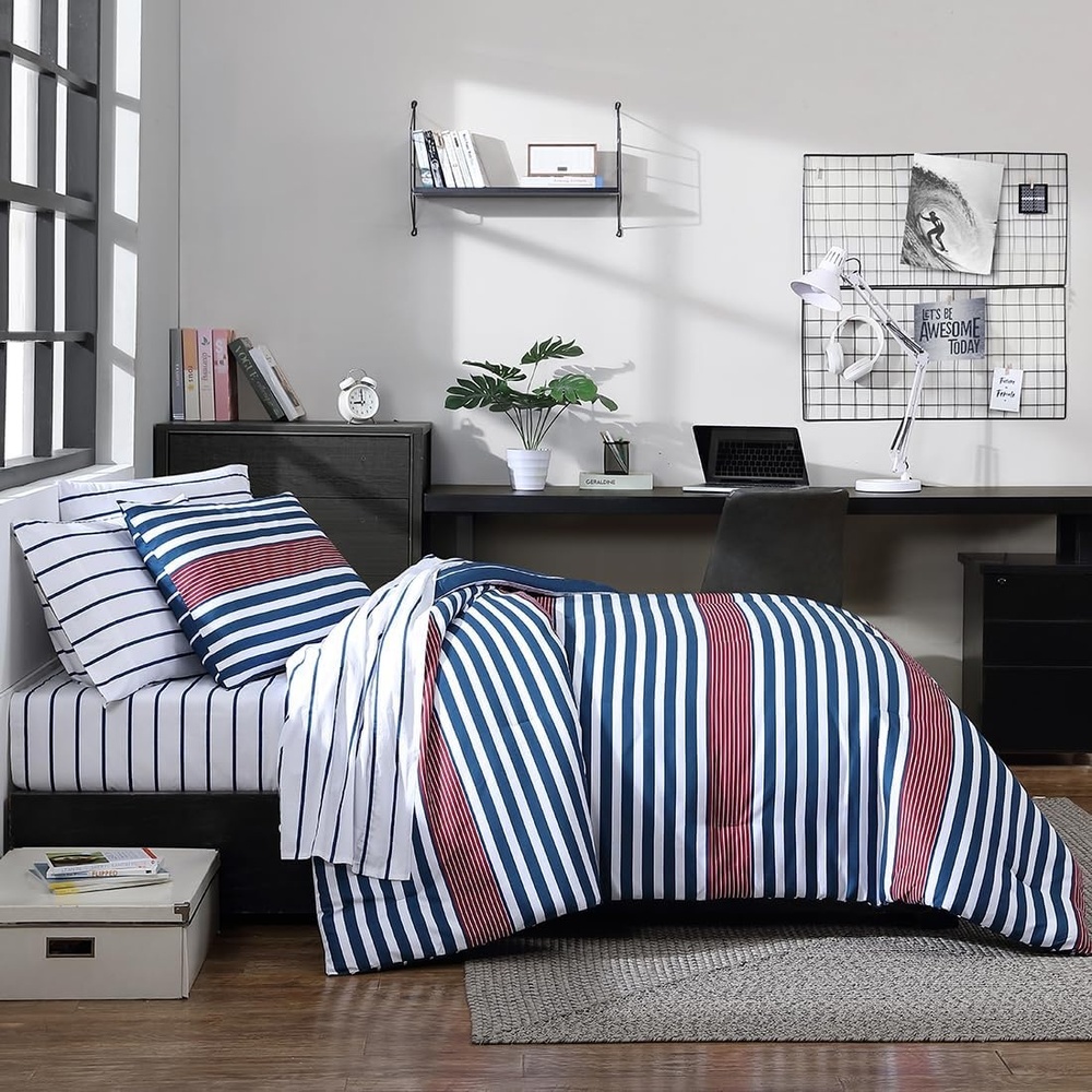 image:imageNautica Standard Quilted Sham Yarn Dyed Cotton Bedding with Reversible Plaid Design Lightweight Pillowcase College Dorm Room Essentials Adelson BlueKennedy Stripe Navy