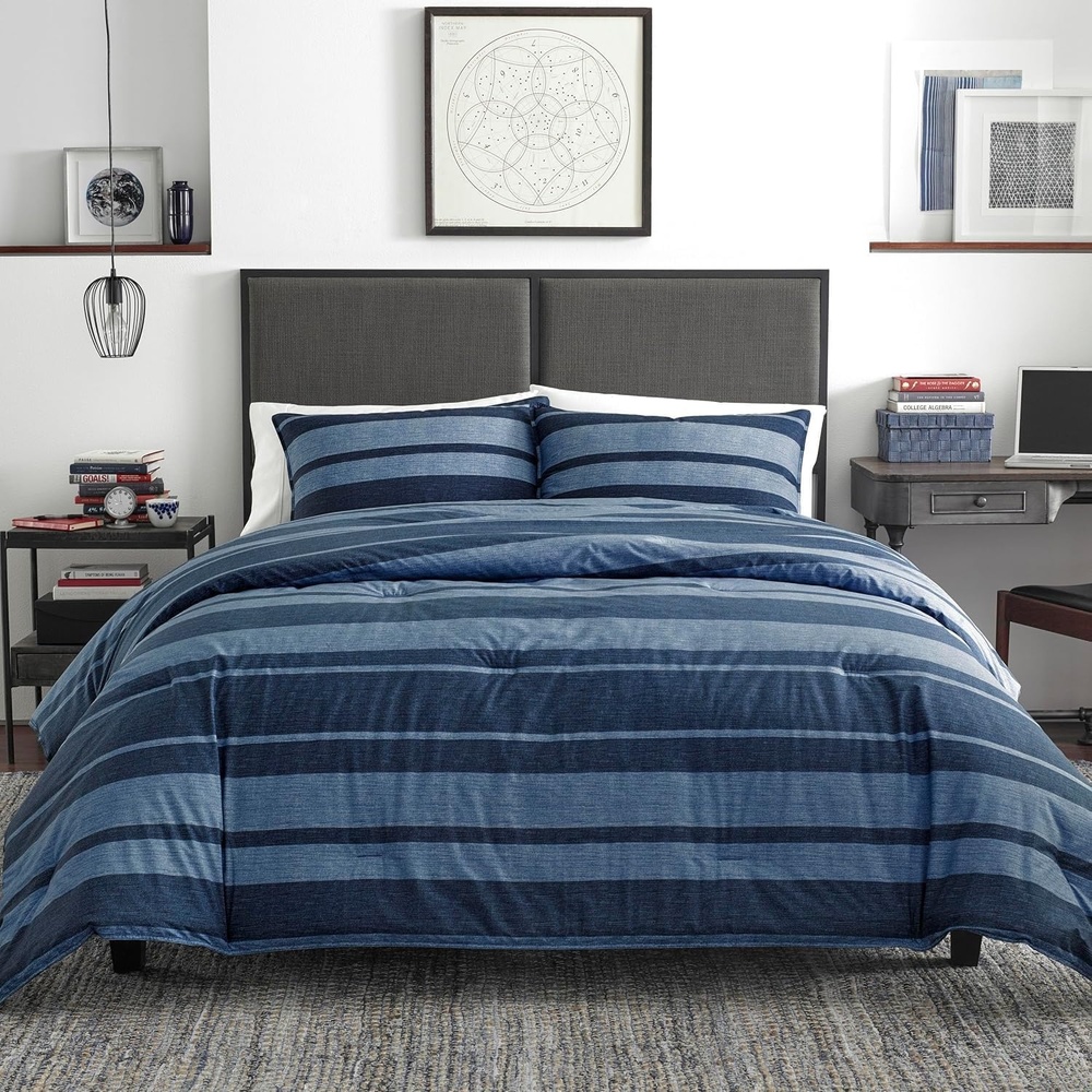 image:imageNautica Standard Quilted Sham Yarn Dyed Cotton Bedding with Reversible Plaid Design Lightweight Pillowcase College Dorm Room Essentials Adelson BlueLongpoint Blue