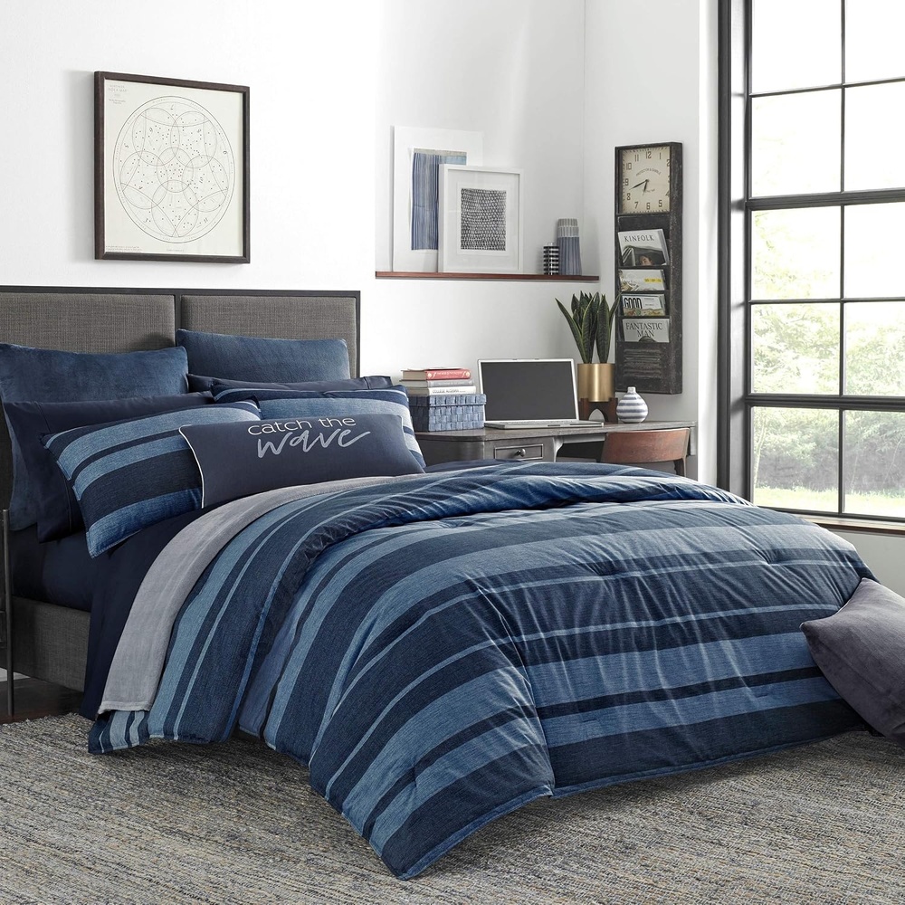 image:imageNautica Standard Quilted Sham Yarn Dyed Cotton Bedding with Reversible Plaid Design Lightweight Pillowcase College Dorm Room Essentials Adelson BlueLongpoint Navy