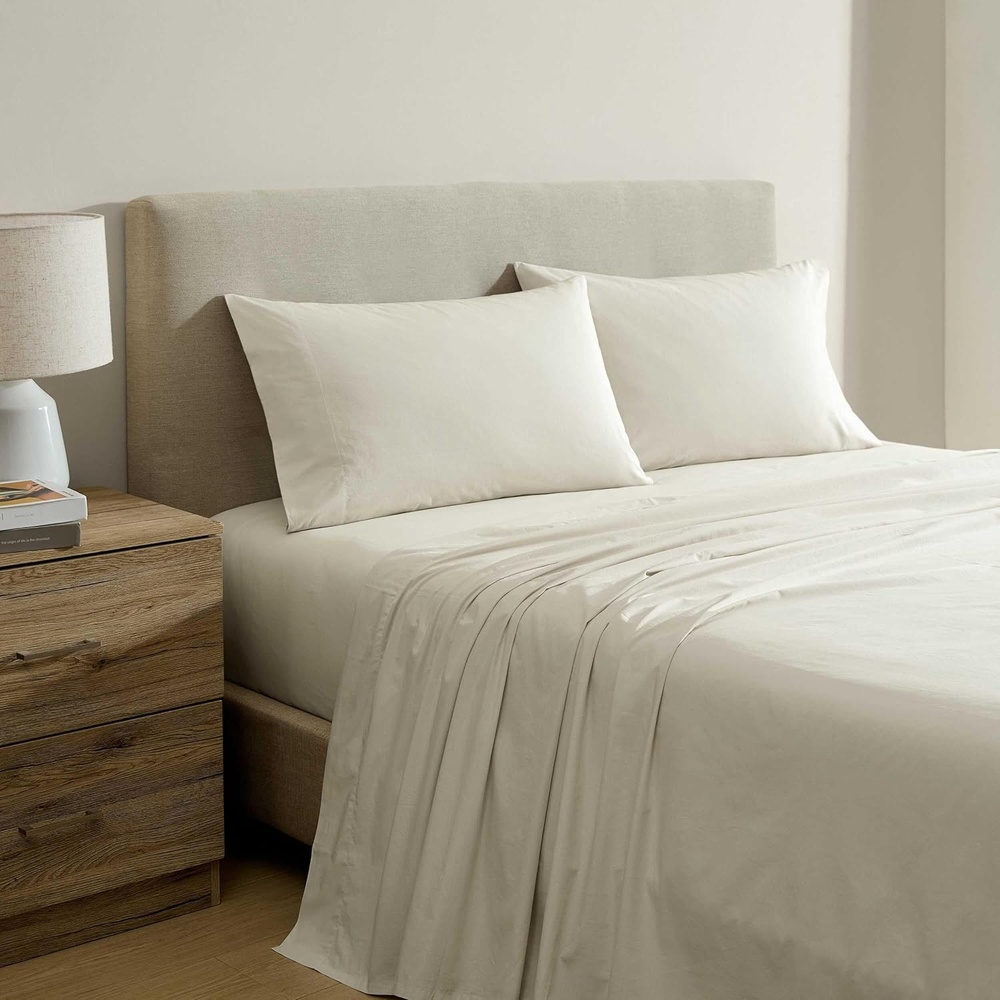 image:imageNautica Twin Bed Sheets Lightweight Cotton Percale Bedding Set with Matching Pillowcase Crisp amp Cool Dorm Essentials OekoTex Certified Bayview Solid GreenBayview Beige