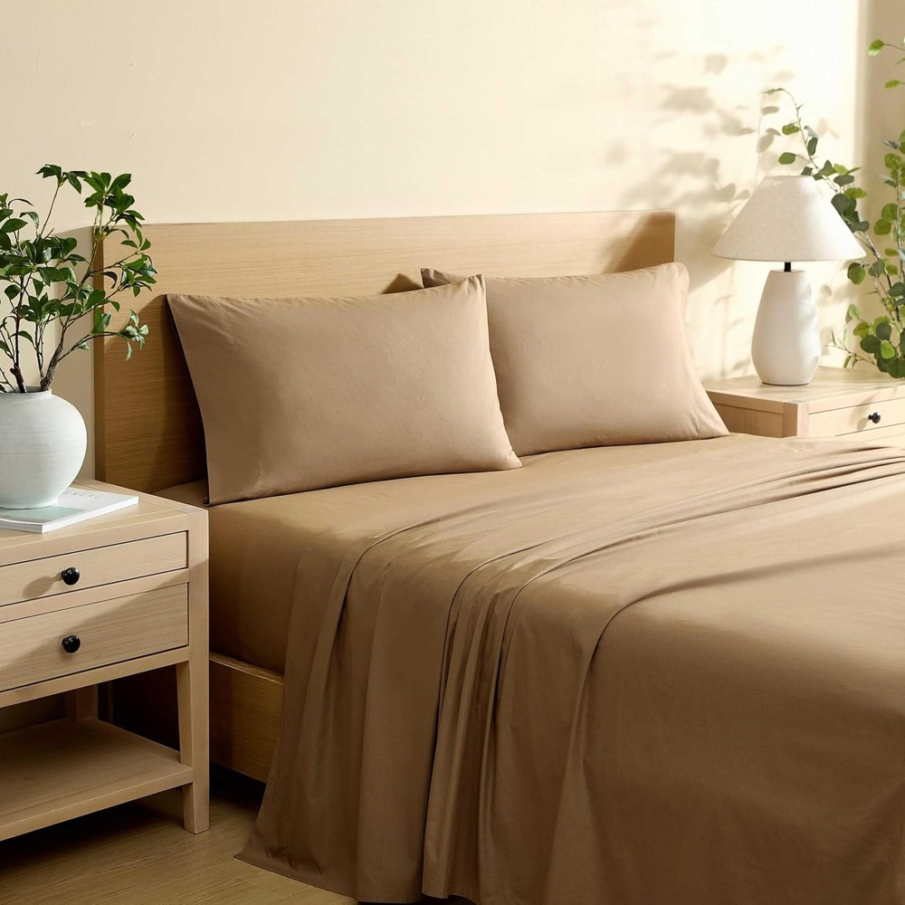 image:imageNautica Twin Bed Sheets Lightweight Cotton Percale Bedding Set with Matching Pillowcase Crisp amp Cool Dorm Essentials OekoTex Certified Bayview Solid GreenBayview Brown