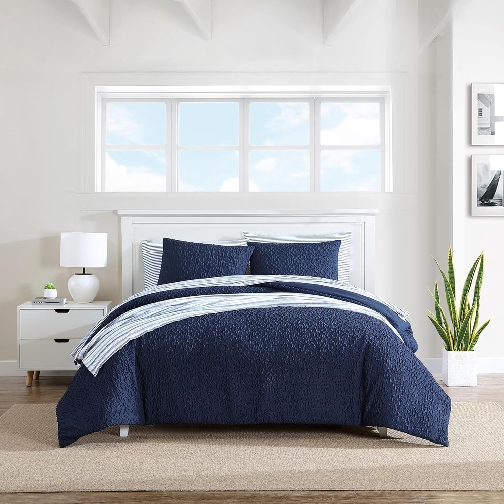 image:imageNautica  Twin Comforter Set Embossed Microfiber Bedding with Matching Sham Brushed for Extra Softness Dorm Essentials OekoTex Certified Point Harbor GreenPoint Harbor Navy