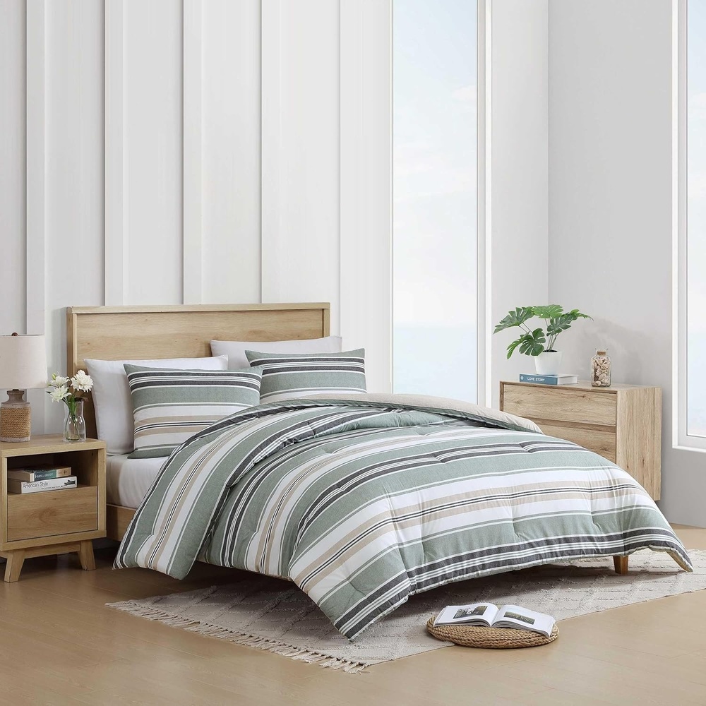 image:imageNautica Twin Comforter Set Woven Cotton Bedding with Matching Sham MediumWeight for All Seasons Dorm Essentials OekoTex Certified Prospect Harbor GreenProspect Harbor Green