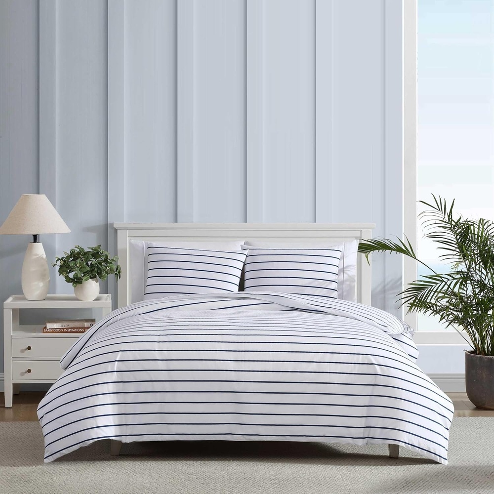 image:imageNautica  Twin Duvet Cover Set Super Soft Cotton Bedding with Matching Shams Casual Home Decor OekoTex Certified Plot Blue TwinBrenton Stripe Navy