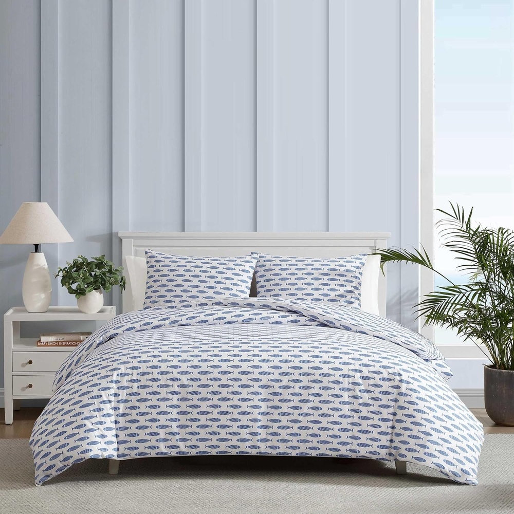 image:imageNautica Twin Duvet Cover Set Super Soft Cotton Bedding with Matching Shams Casual Home Decor OekoTex Certified Plot Blue TwinWoodblock Fish Blue