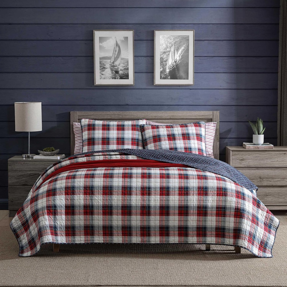 image:imageNautica Twin Quilt Set Super Soft Reversible Bedding with Matching Sham Plaid Home Decor Rosedale Red TwinRosedale Red
