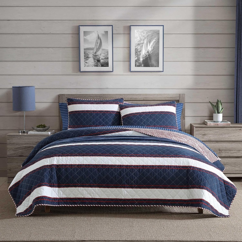 image:imageNautica Twin Quilt Set Super Soft Reversible Bedding with Matching Sham Striped Home Decor Wesley Navy TwinWesley Navy