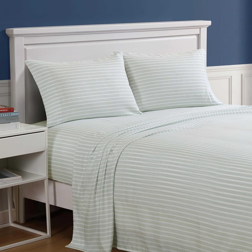 image:imageNautica Twin Size Sheet Set Crisp amp Cool Bedding with a Light and Breathable Feel 3 Piece Bed Sheets with Deep Pocket Fitted Sheet amp Matching Pillowcase Beasley Stripe GreenBeasley Stripe Green