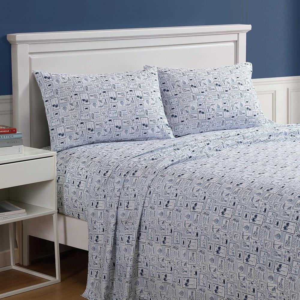 image:imageNautica Twin Size Sheet Set Crisp amp Cool Bedding with a Light and Breathable Feel 3 Piece Bed Sheets with Deep Pocket Fitted Sheet amp Matching Pillowcase Beasley Stripe GreenBeach Collage Blue