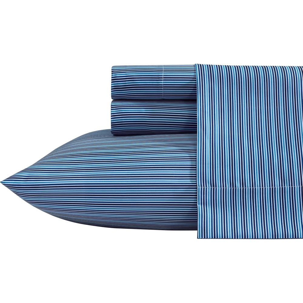 image:imageNautica  Twin Size Sheet Set Soft Bedding with Fitted Sheet and Pillowcase Deep Pocket Plaid Room Decor Vintage Trunk GreenAlden Stripe Blue