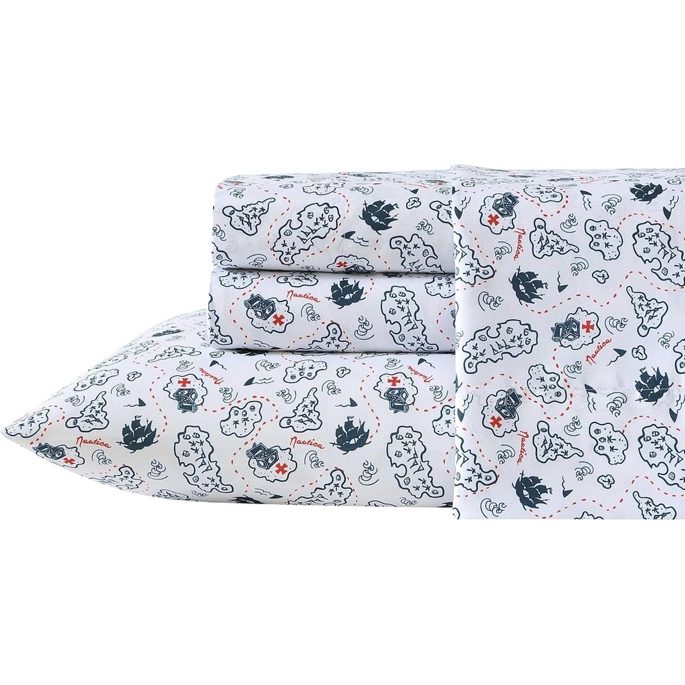 image:imageNautica Kids  Twin XL Sheet Set UltraSoft Microfiber Bedding with Fully Elastic Fitted Sheet Coastal Kids Bed Set with Pillowcase Easy Care Bedding Branson SharksMaxon Map Navy