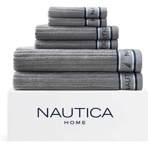 Nautica – Bath Towels, 100% Soft & Absorbent Plush Cotton Towels with Yarn Dye Loops, Medium Weight Bathroom Towels (Cruise Along Blue, 6 Piece)(Signature Grey)