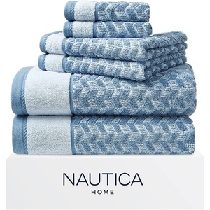 Nautica – Bath Towels, 100% Soft & Absorbent Plush Cotton Towels with Yarn Dye Loops, Medium Weight Bathroom Towels (Cruise Along Blue, 6 Piece)(Zane Chevron)