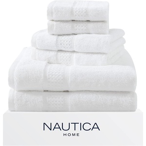 Nautica – Bathroom Towels, Soft Cotton Washcloth, Bath & Hand Towel Set, Highly Absorbent & Quick Dry, Zero Twist, Set of 6, College Dorm Room Essentials (Oceane White)(Oceane White)