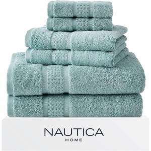 Nautica – Bathroom Towels, Soft Cotton Washcloth, Bath & Hand Towel Set, Highly Absorbent & Quick Dry, Zero Twist, Set of 6, College Dorm Room Essentials (Oceane White)(Oceane Turquoise)