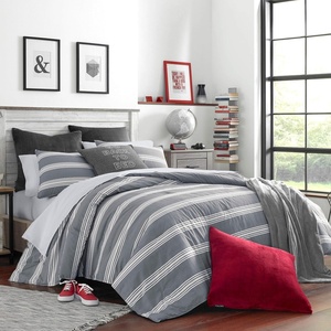 Nautica – Queen Comforter Set, Reversible Bedding with Matching Shams, Stripe Room Decor Bed Set, College Dorm Room Essentials (Craver Charcoal)(Craver Grey)